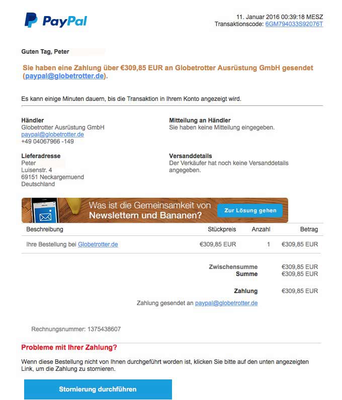 falsche paypal mail